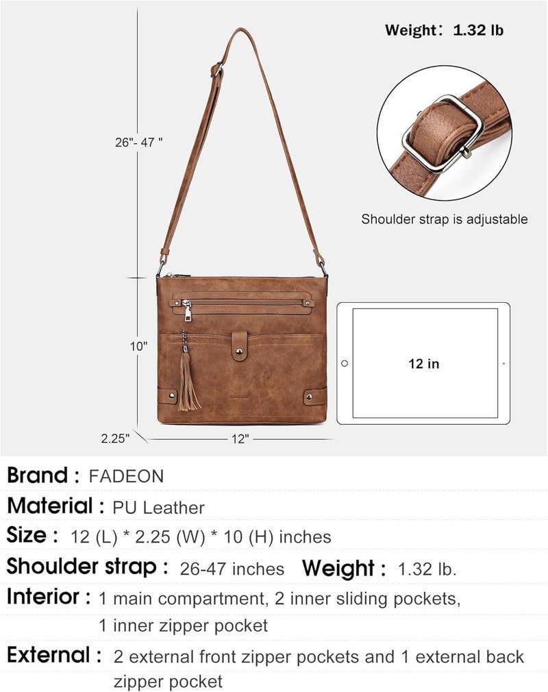 FADEON Large Crossbody Purses for Women Crossbody Bag, Designer Leather Cross Body Purses Multi Pocket Shoulder Bag - Image 2